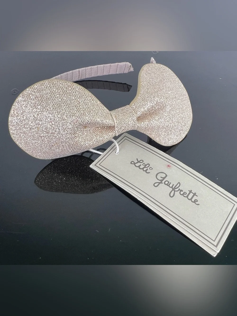 Lili Gaufrett Glitter Rose Gold Bow Headband